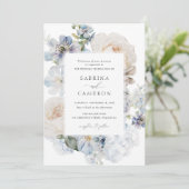Invitation Dusty Blue Floral Hydrangea Rose Mariage (Debout devant)