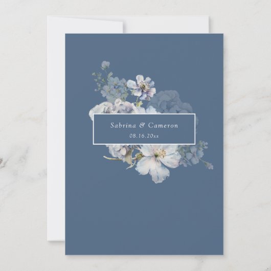 Invitation Dusty Blue Floral Hydrangea Rose Mariage (Dos)