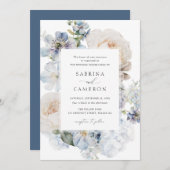 Invitation Dusty Blue Floral Hydrangea Rose Mariage (Devant / Derrière)