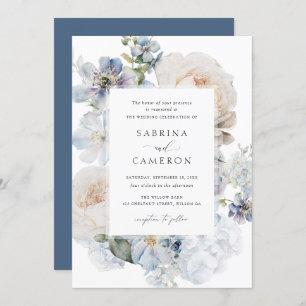 Invitation Dusty Blue Floral Hydrangea Rose Mariage