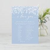 Invitation Dusty Blue Floral Je t'aime autour du monde Jeu (Debout devant)