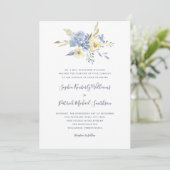 Invitation Dusty Blue Floral + libellé traditionnel mariage (Debout devant)
