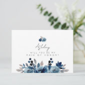 Invitation Dusty Blue Floral Maid of Honor (Debout devant)