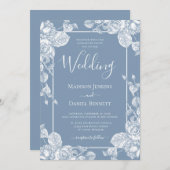 Invitation Dusty Blue Floral Mariage (Devant / Derrière)