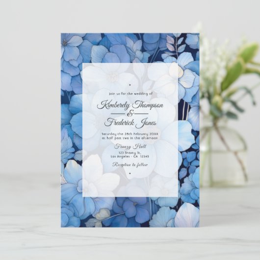 Invitation Dusty Blue Floral Mariage (Debout devant)