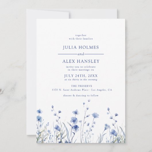 Invitation Dusty Blue Floral Mariage (Devant)