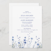 Invitation Dusty Blue Floral Mariage (Devant / Derrière)