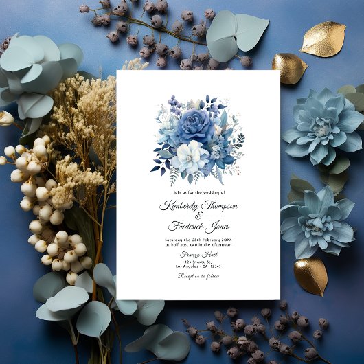 Invitation Dusty Blue Floral Mariage