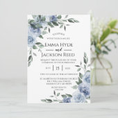 Invitation Dusty Blue Floral Mariage (Debout devant)