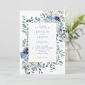 Invitation Dusty Blue Floral Mariage (Debout devant)