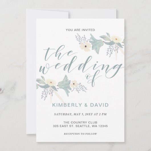 Invitation Dusty Blue Floral Mariage (Devant)