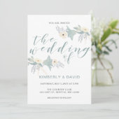 Invitation Dusty Blue Floral Mariage (Debout devant)