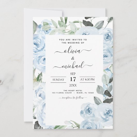 Invitation Dusty Blue Floral Mariage (Devant)