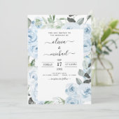 Invitation Dusty Blue Floral Mariage (Debout devant)