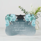 Invitation Dusty Blue Floral Mariage Be My Bridesmaid (Debout devant)