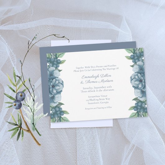 Invitation Dusty Blue Floral Mariage botanique