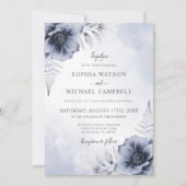 Invitation Dusty Blue Floral Mariage botanique (Devant)