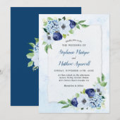 Invitation Dusty Blue Floral Mariage botanique moderne (Devant / Derrière)