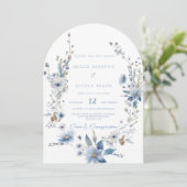 Invitation Dusty Blue Floral Mariage de la végétation de prin (Debout devant)