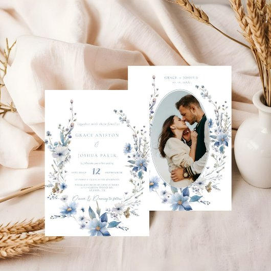Invitation Dusty Blue Floral Mariage de la végétation de prin
