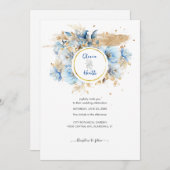 Invitation Dusty Blue Floral Mariage or (Devant / Derrière)