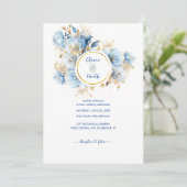 Invitation Dusty Blue Floral Mariage or (Debout devant)
