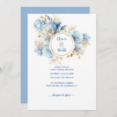 Invitation Dusty Blue Floral Mariage or (Devant / Derrière)