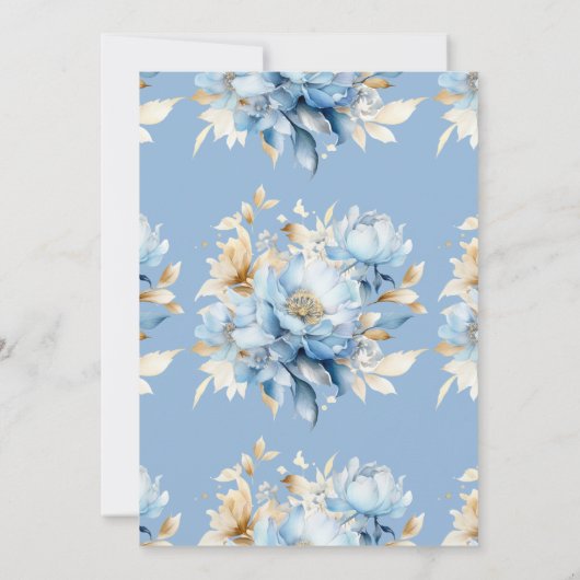 Invitation Dusty Blue Floral Mariage or (Dos)