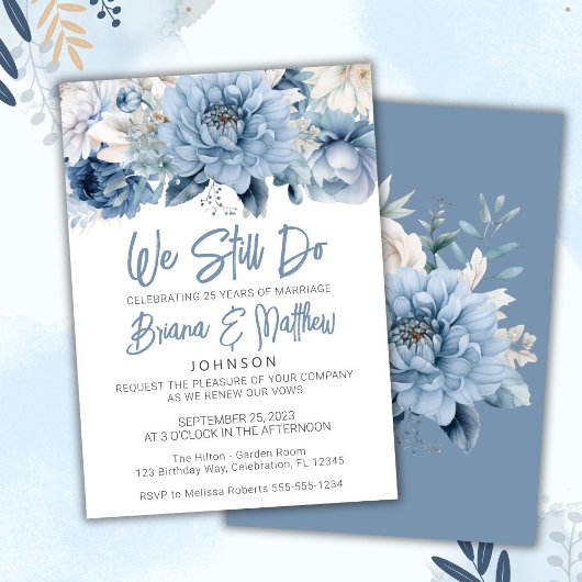 Invitation Dusty Blue Floral Mariage Vow Renouvellement