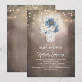 Invitation Dusty Blue Floral Mason Jar Baby shower rustique (Devant / Derrière)