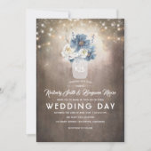 Invitation Dusty Blue Floral Mason Jar Mariage campagnard rus (Devant)