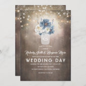 Invitation Dusty Blue Floral Mason Jar Mariage campagnard rus (Devant / Derrière)