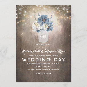 Invitation Dusty Blue Floral Mason Jar Mariage campagnard rus