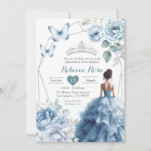 Invitation Dusty Blue Floral Mexicaine Princesse Quinceañera (Devant)