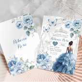 Invitation Dusty Blue Floral Mexicaine Princesse Quinceañera