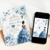 Invitation Dusty Blue Floral Mexicaine Princesse Quinceañera
