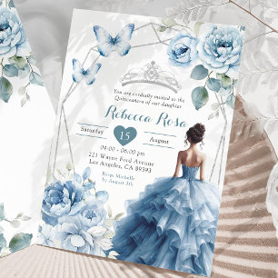 Invitation Dusty Blue Floral Mexicaine Princesse Quinceañera