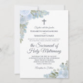Invitation Dusty Blue Floral moderne catholique QR Code Maria (Devant)