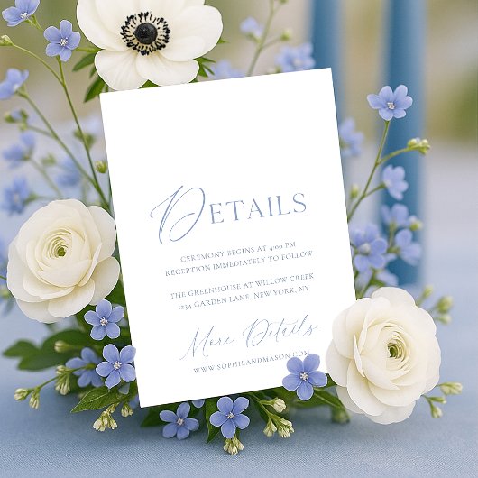 Invitation Dusty Blue Floral Monogram Wedding Details Card 