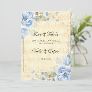 Invitation Dusty Blue Floral Musical Mariage Amour et Merci