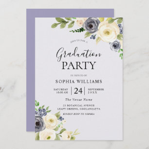 Invitation Dusty Blue Floral Navy Graduation Party