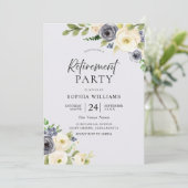 Invitation Dusty Blue Floral Navy Watercolor Retraite (Debout devant)