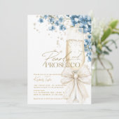 Invitation Dusty Blue Floral Pearls & Prosecco Fête des marié (Debout devant)