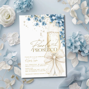 Invitation Dusty Blue Floral Pearls & Prosecco Fête des marié