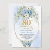Invitation Dusty Blue Floral Peonies Boho 80th Birthday (Devant)