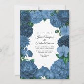 Invitation Dusty Blue Floral Photo and QR Code Wedding (Devant)