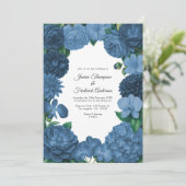 Invitation Dusty Blue Floral Photo and QR Code Wedding (Debout devant)