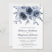Invitation Dusty Blue Floral Photo Collage QR Code Mariage (Devant)
