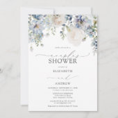 Invitation Dusty Blue Floral Photo Couples Douche (Devant)
