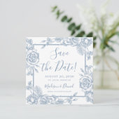 Invitation Dusty Blue Floral Photo Enregistrer la date (Debout devant)